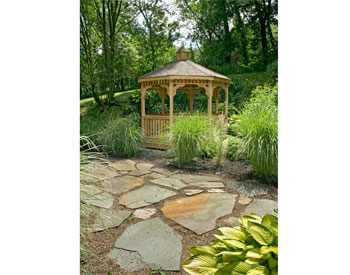 10 Cedar Octagon Gazebo Shown wiith Standard Options and Rustic Slate Asphalt Shingles