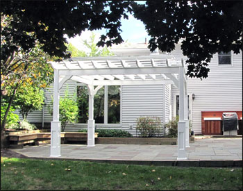 10 x 12 Vinyl Deluxe 4-Beam Pergola shown with 36" High Post Trim and 16" Top Runner Spacing