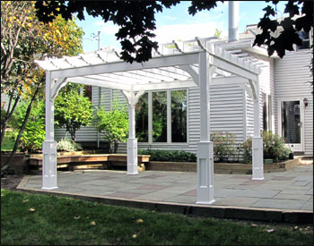 10 x 12 Vinyl Deluxe 4-Beam Pergola shown with 36" High Post Trim and 16" Top Runner Spacing