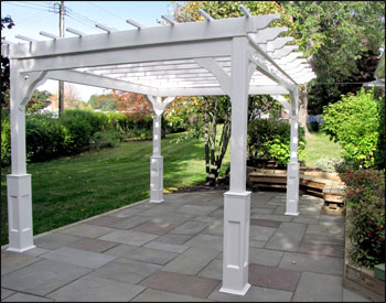 10 x 12 Vinyl Deluxe 4-Beam Pergola shown with 36" High Post Trim and 16" Top Runner Spacing