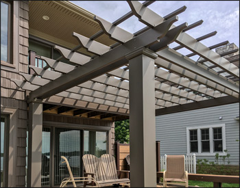 12 x 14 Fiberglass Vintage Classic Pergola with Custom Color Paint (Homestead Brown) SW-7515, 8" top runner spacing, 8" taller posts, and 10" Square Posts