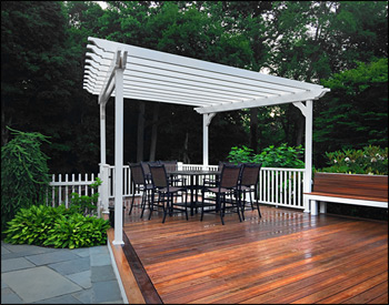 12 x 16 Vinyl Vintage Classic Pergola shown with standard posts, no deck, no top runners, and standard braces. 