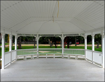 20 x 40 Vinyl Oval Gazebo interior shown.