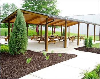  24 x 44 Wood Gable Rectangular Savannah Pavilion shown with a factory stain