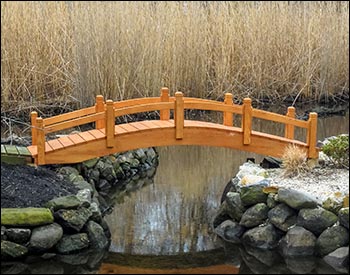 Custom 3 x 12 Single Rail Pedestrian Trail Bridge shown with Continuous Arch, Cedar Stain/Sealer, and 1 Extra Beam.