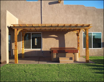 8 x 16 Cedar 2-Beam Pergola Shown with 36" High Post Trim and Clear Stain/Sealer.