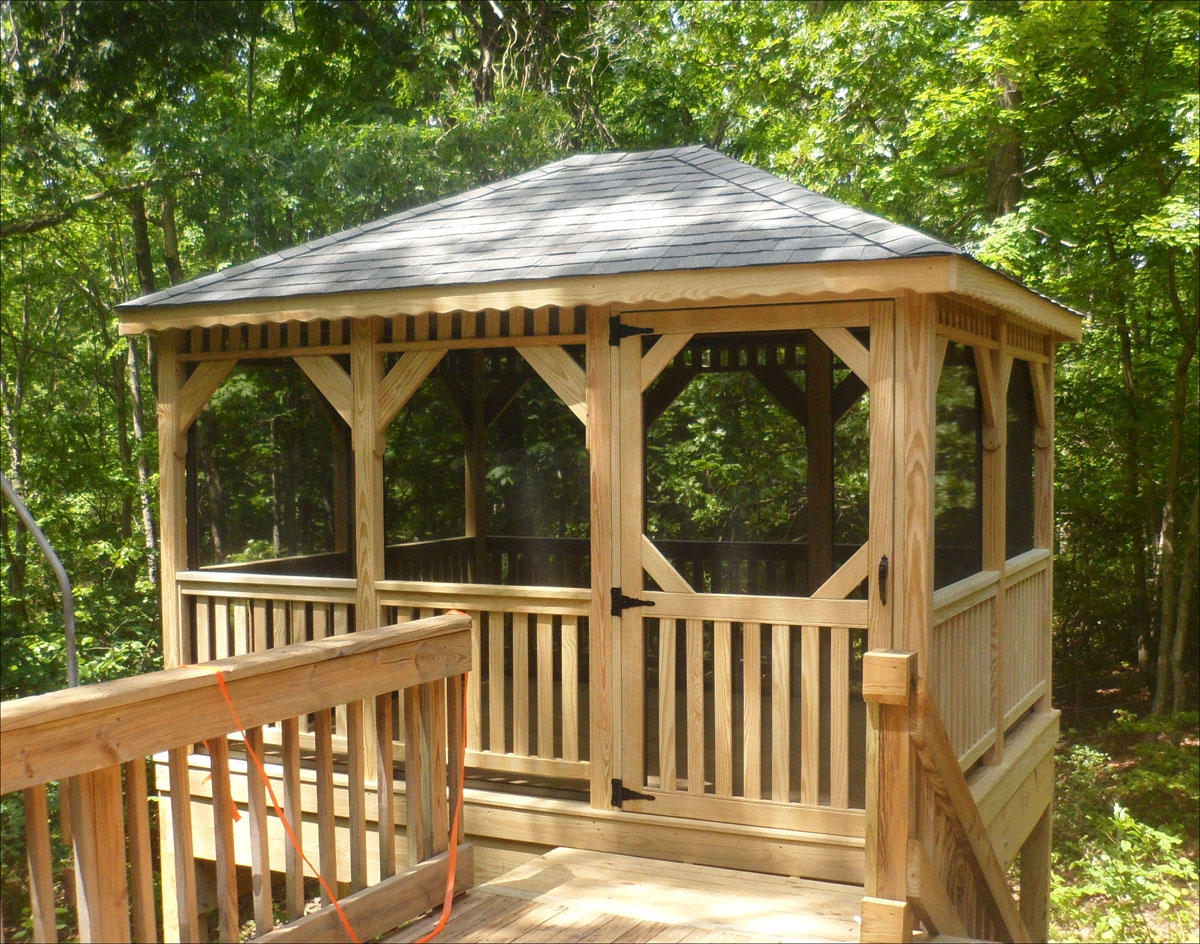 Customer S Photo 10 X 12 Treated Pine Rectangular Gazebo 10 X 12 Treated Pine Rectangular Gazebo Shown With Custom Straight Braces Full Set Of Screens And Screen Door Offset