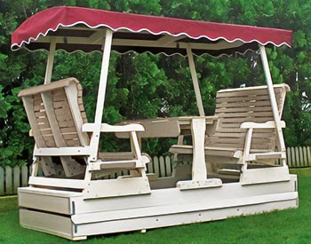 Poly Glider shown with Almond Accents, White Frame, and Burgundy Canopy