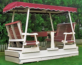Poly Glider shown with Burgundy Accents, White Frame, and Burgundy Canopy