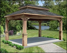 Rough Cut Cedar Double Roof Open Rectangle Gazebos