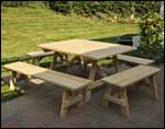 Treated Pine Wide Picnic Table w/Traditional Benches