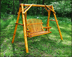 White Cedar Stained Love Seat Swing w/ A-Frame Swing Stand