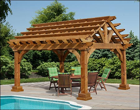 10' x 12' Eastern Hemlock Georgian Ramada with Cedar Tone Stain/Sealer shown.