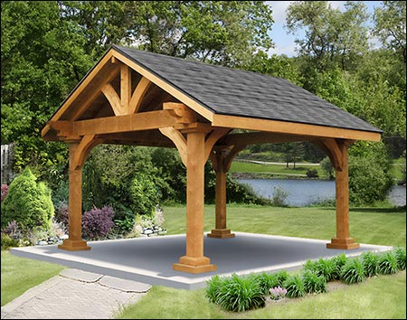 12' x 16' Rustic Hemlock Gable Ramada shown with Rustic Slate Asphalt Shingles and Clear Stain/Sealer.