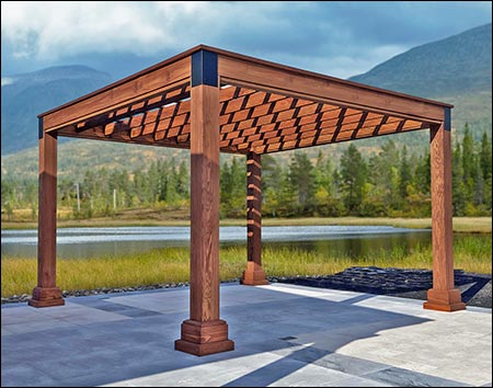 12' x 16' Red Cedar Modern Pergola shown in Rustic Cedar Stain.