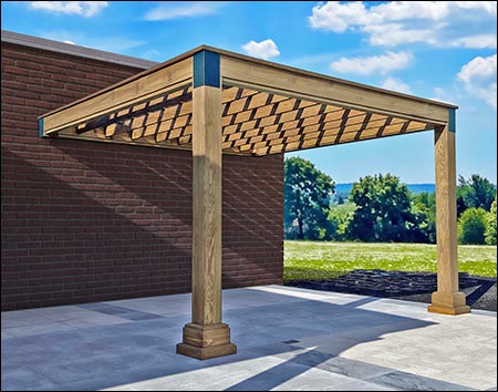 12' x 16' Treated Pine Wall Mount Modern Pergola shown Unstained.