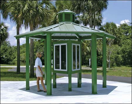 16' x 16' All Steel Orchard Pavilion Shown w/Green Paint and Custom Bulletin Board