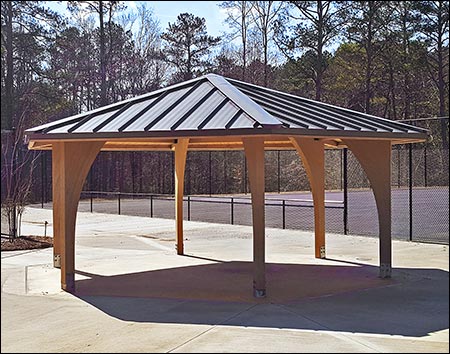 20' x 20' Laminated Wood Arch Beam Charleston Pavilion Shown w/Custom Cedar Shingles, Factory Stained Arches and Fascia