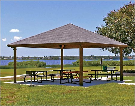 20' x 20' Laminated Wood Forestview Pavilion Shown w/Asphalt Shingles, Tables Not Included