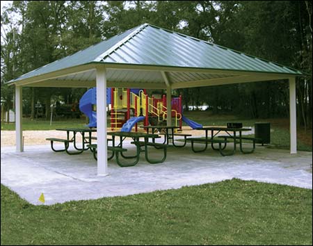 24' x 24' All Steel Forestview Pavilion Shown w/Powder Coated Steel Frame, Tables Not Included