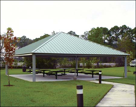 36' x 36' All Steel Forestview Pavilion Shown w/Powder Coated Steel Frame, Tables Not Included