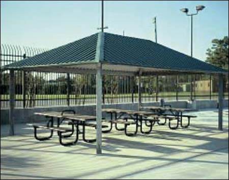 16' x 24' All Steel Rectangular Summerset Pavilion Shown w/Powder Coated Steel Frame and Custom Metal Roof, Tables Not Included