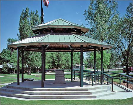 20' x 20' Steel Frame Santa Fe Octagon Double Roof Pavilion Shown w/ Green Powder Coated Frame and Green Metal Roof