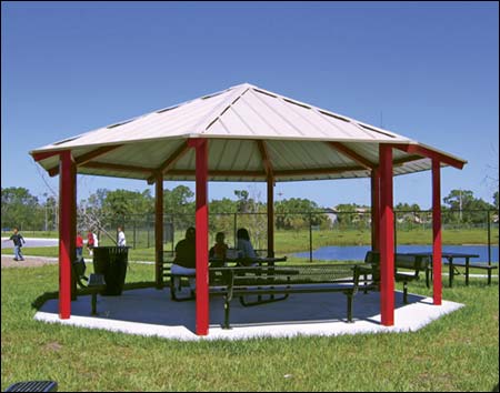 24' x 24' All Steel Santa Fe Octagon Pavilion Shown w/Powder Coated Steel Frame, Table and Benches Not Included