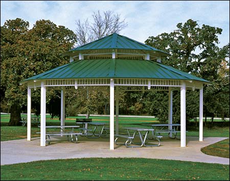 30' x 30' All Steel Santa Fe Octagon Double Roof Pavilion Shown w/Powder Coated Steel Frame, Tables Not Included