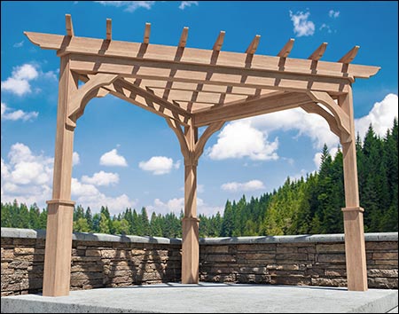 8' x 8' Red Cedar Triangle Corner Free Standing Pergola shown Unstained.