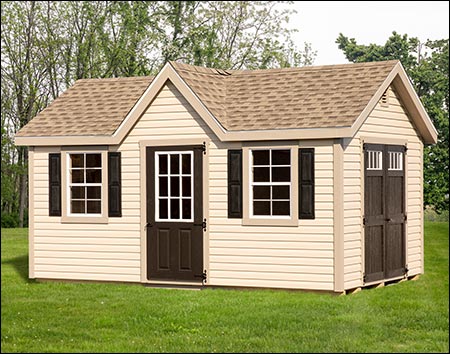 10' x 16' Vinyl Siding Chalet Style Shed with Peak Dormer, Extra 3' 9 Lite Door, and Deluxe Gable Vents