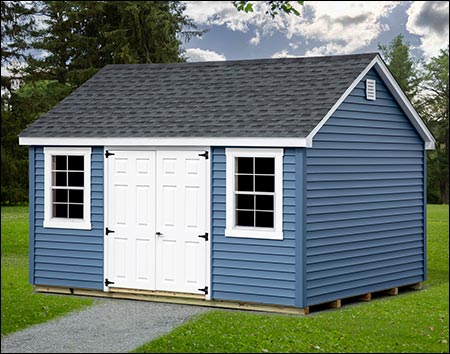 10' x 14' Vinyl Siding Estate Shed shown with Custom Vinyl Siding and Standard Gable Vents