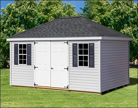 10' x 14' Vinyl Siding Hip Roof Shed with Ridge Vents