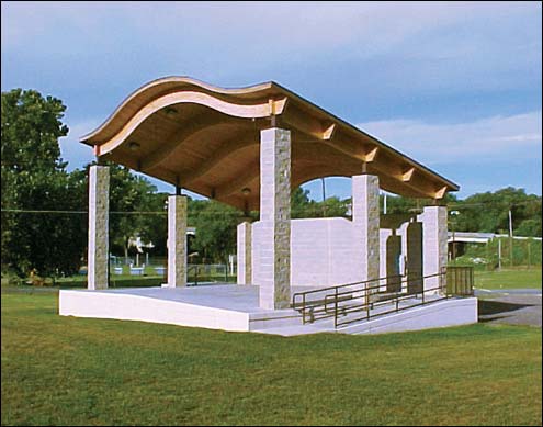 40’ x 30’ Long Island Waved Beam Band Shell Pavilion with Customer Supplied Stone Wrapped Columns