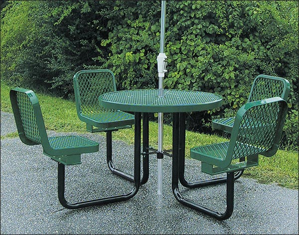 36" Round Metal Picnic Table w/ Attached Chairs