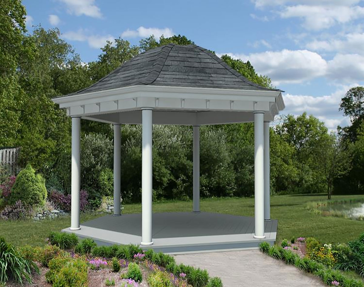 Vinyl Belle Roof Hexagon Gazebos With Hurricane Resistant Package