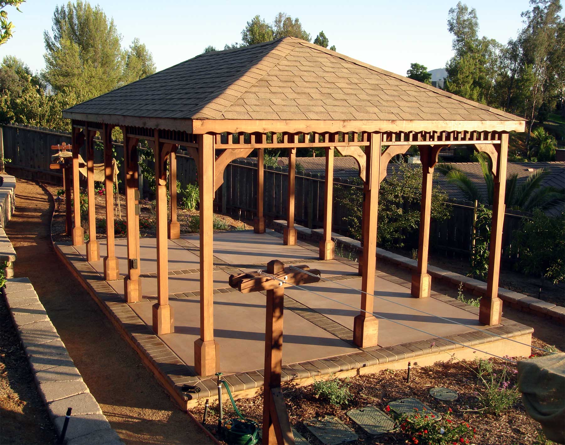 Red Cedar Single Roof Rectangle Gazebos With Red Cedar Deck