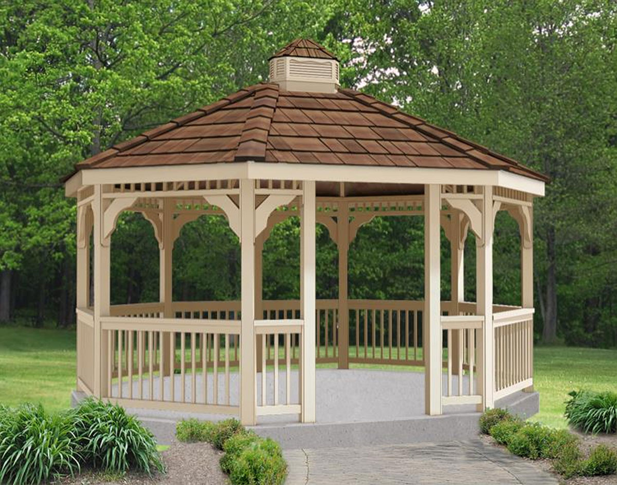 Vinyl w/Wood Inserts Single Roof 8Sided Oval Gazebos Gazebos by