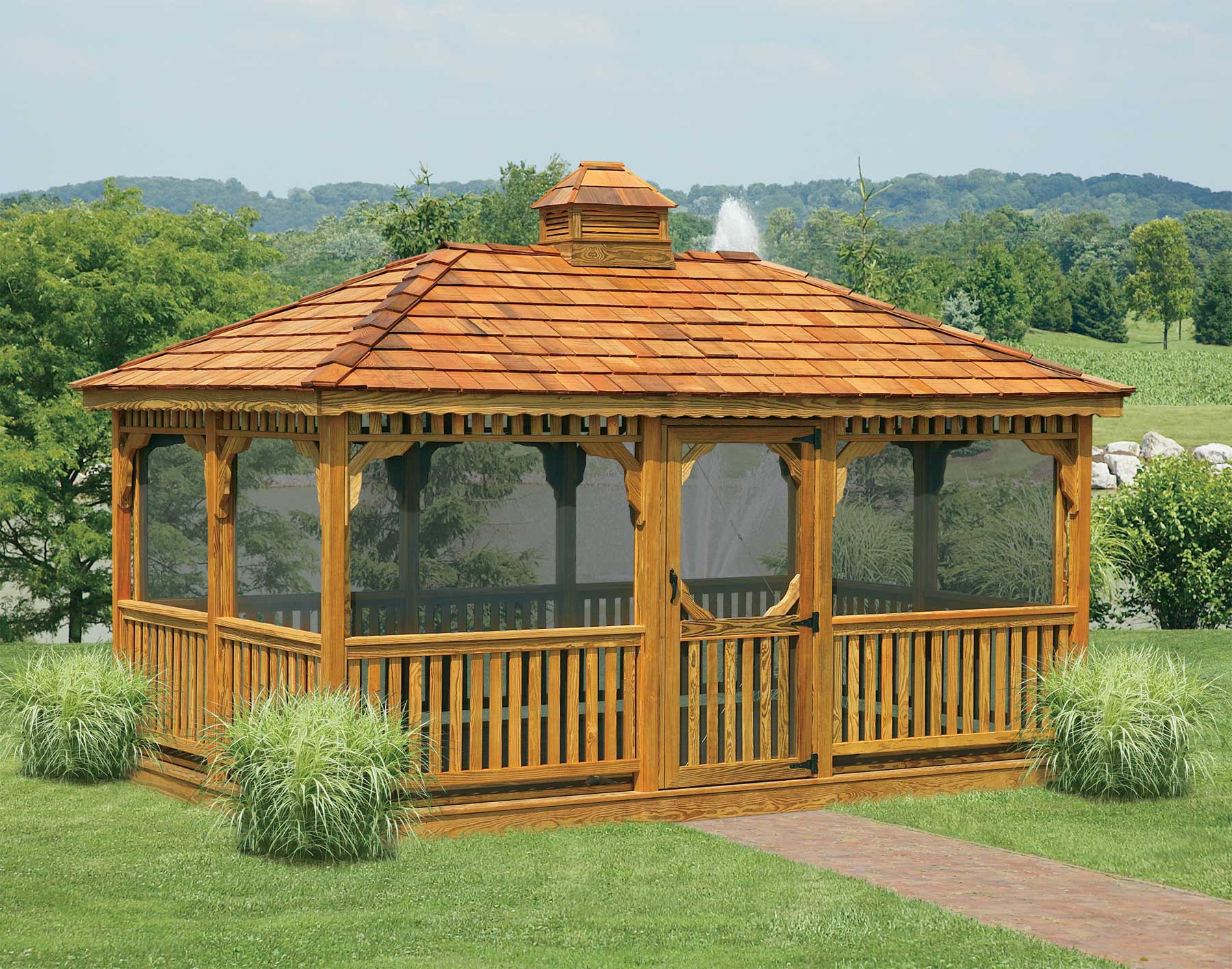 Treated Pine Single Roof Rectangle Gazebos - Gazebos 446