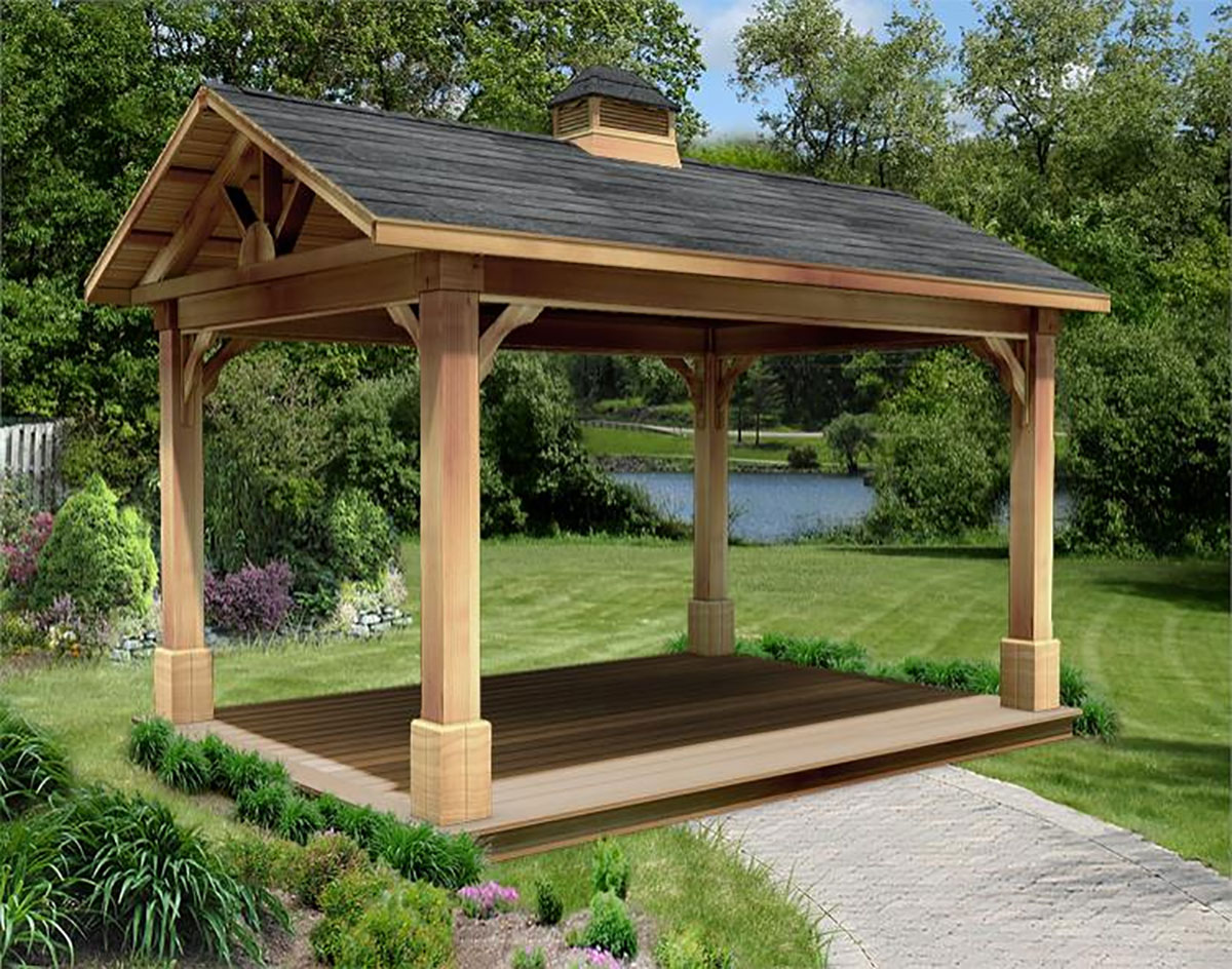 Red Cedar Gable Roof Open Rectangle Gazebos with 6/12 Roof ...