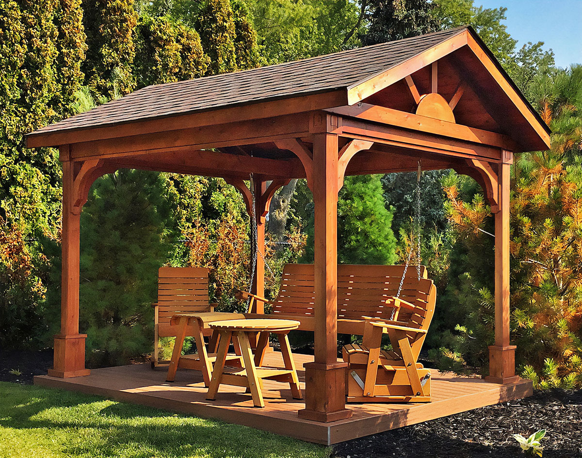 Red Cedar Gable Roof Open Rectangle Gazebos with 6/12 Roof Pitch ...