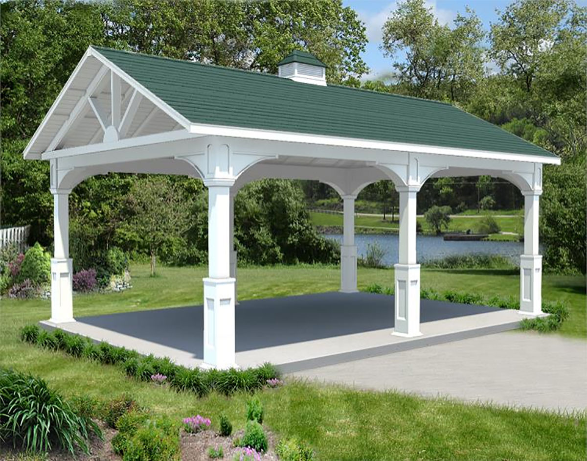 Vinyl Gable Roof Open Rectangle Gazebos With Solid Wall Long Side