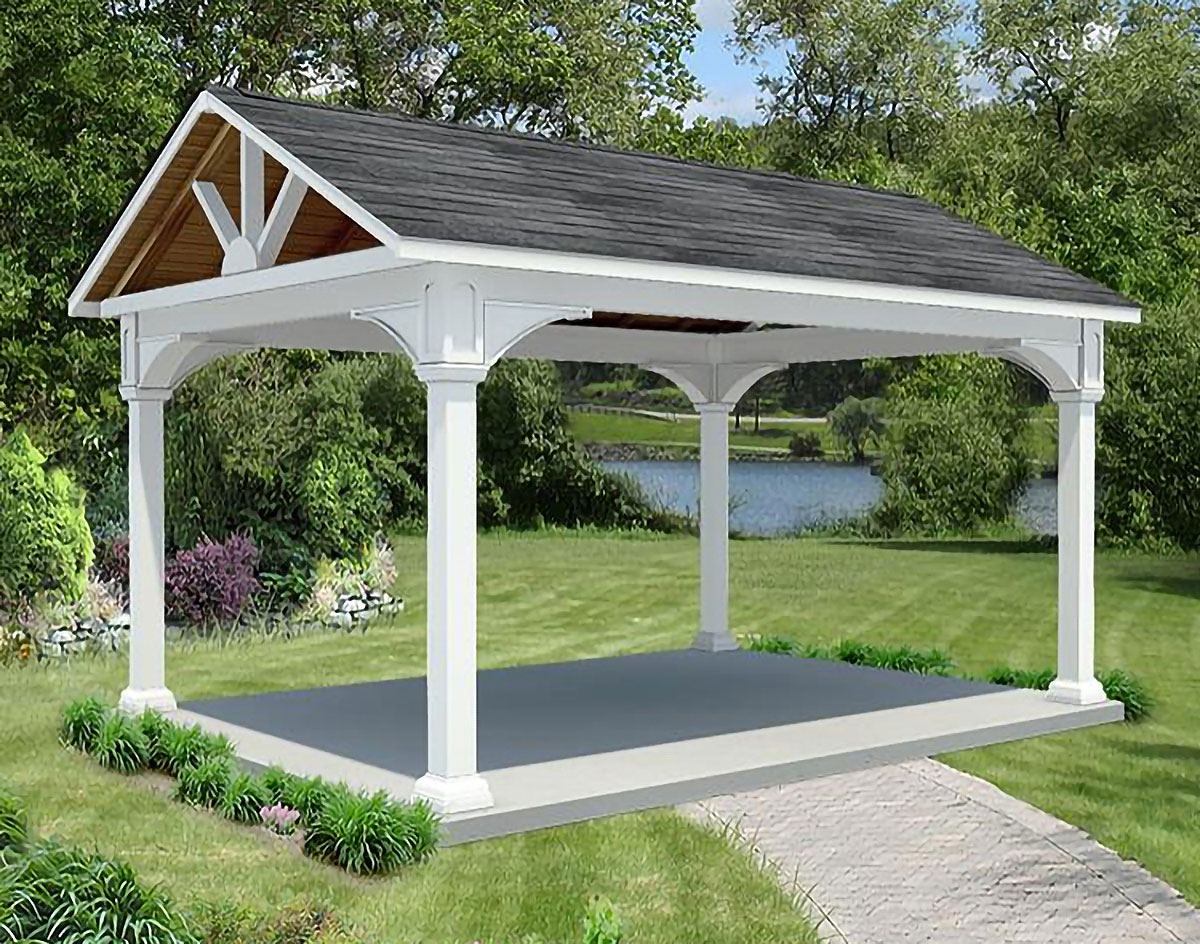 Vinyl Gable Roof Open Rectangle Gazebos With Solid Wall Long Side